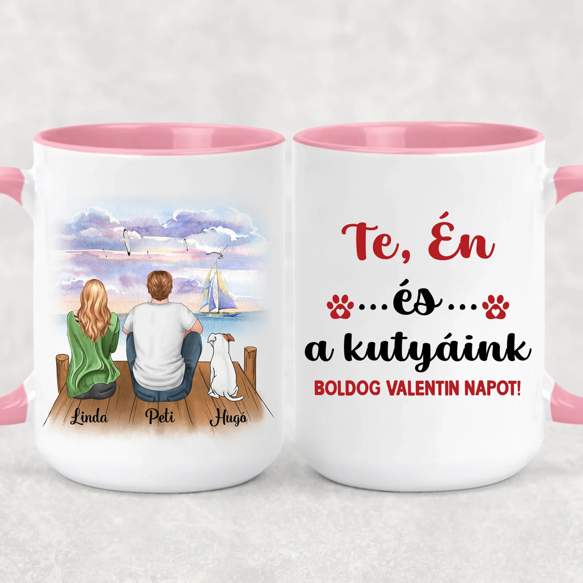 Egyedi kutyás bögre Valentin-napra - akár 3 kutyussal