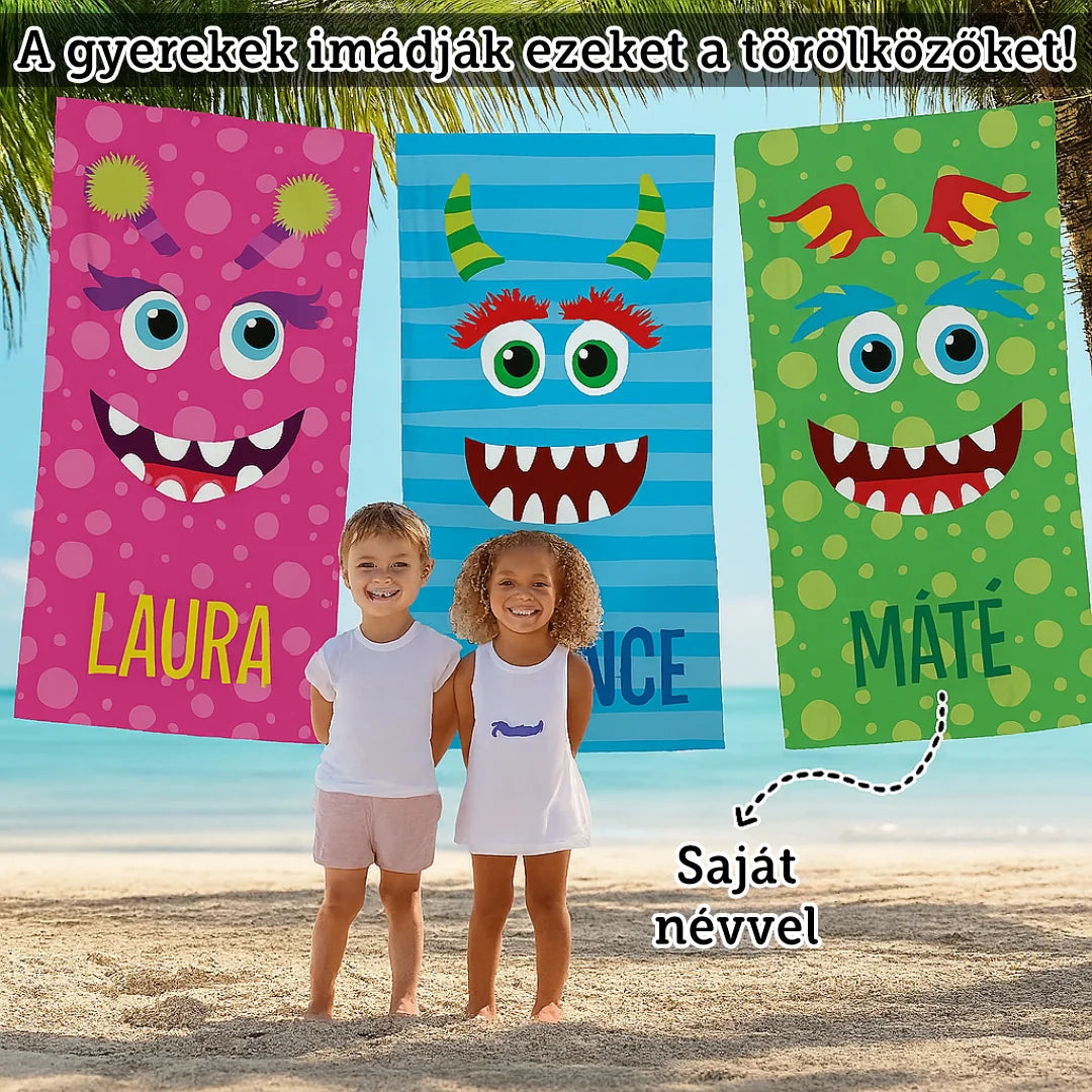 Egyedi strandtörölköző gyerekeknek - cuki szörnyecskék
