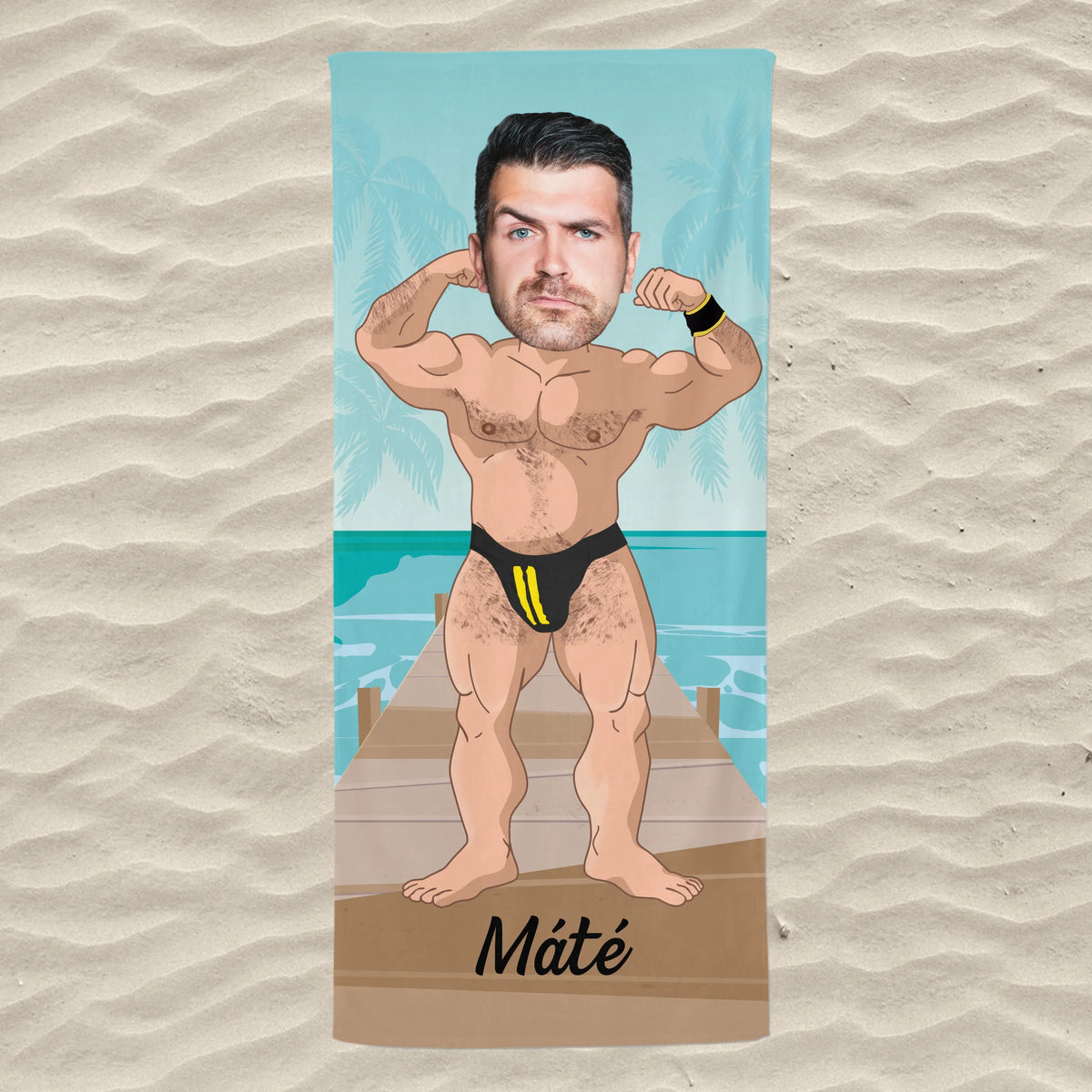 Egyedi vicces strandtörölköző fiúknak - saját arccal