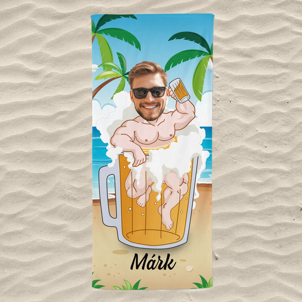 Egyedi vicces strandtörölköző fiúknak - söröskorsó