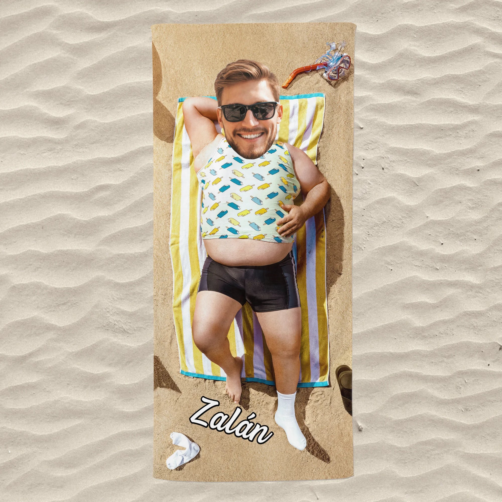 Egyedi vicces strandtörölköző fiúknak - pihenés a parton