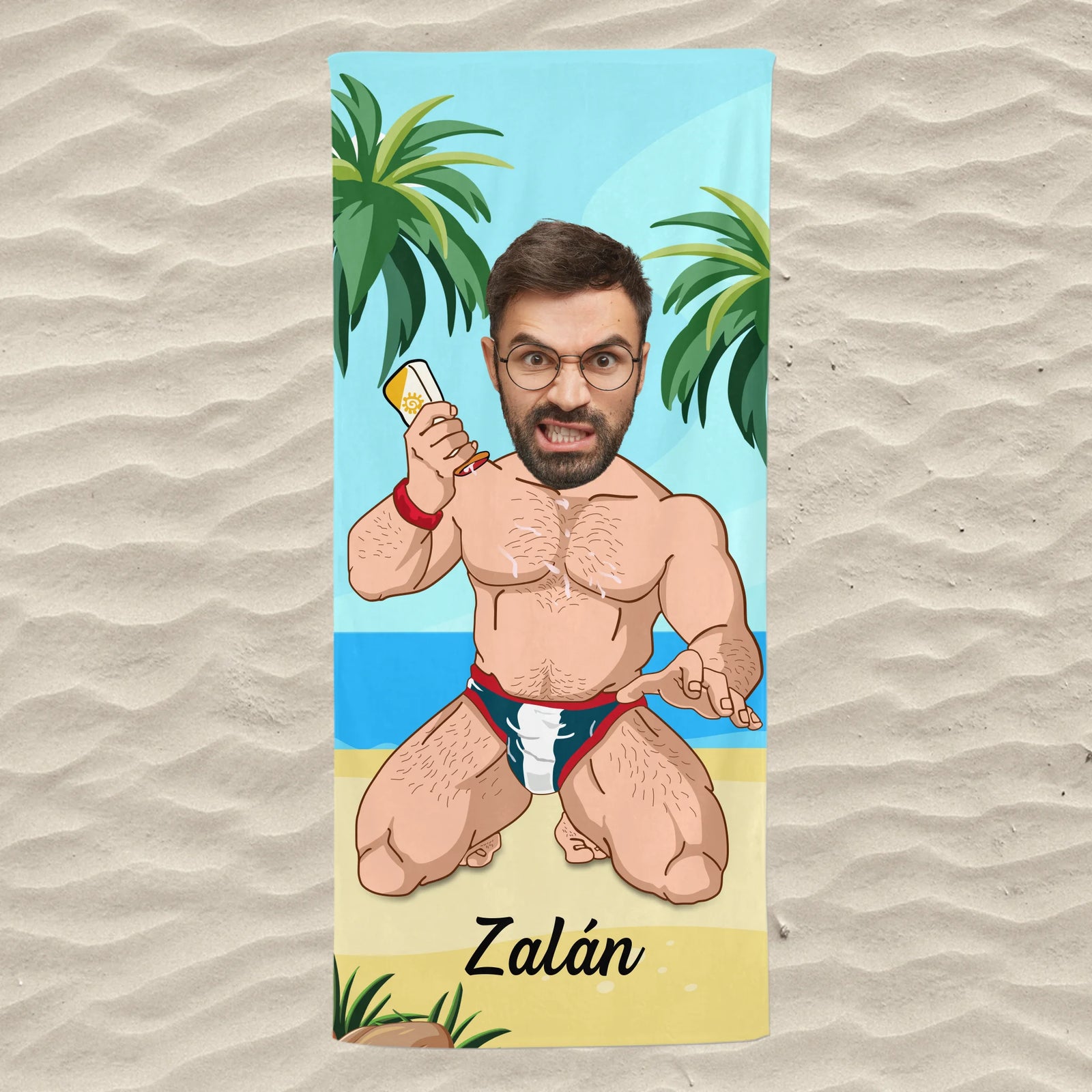 Egyedi vicces strandtörölköző fiúknak - a tengerparton