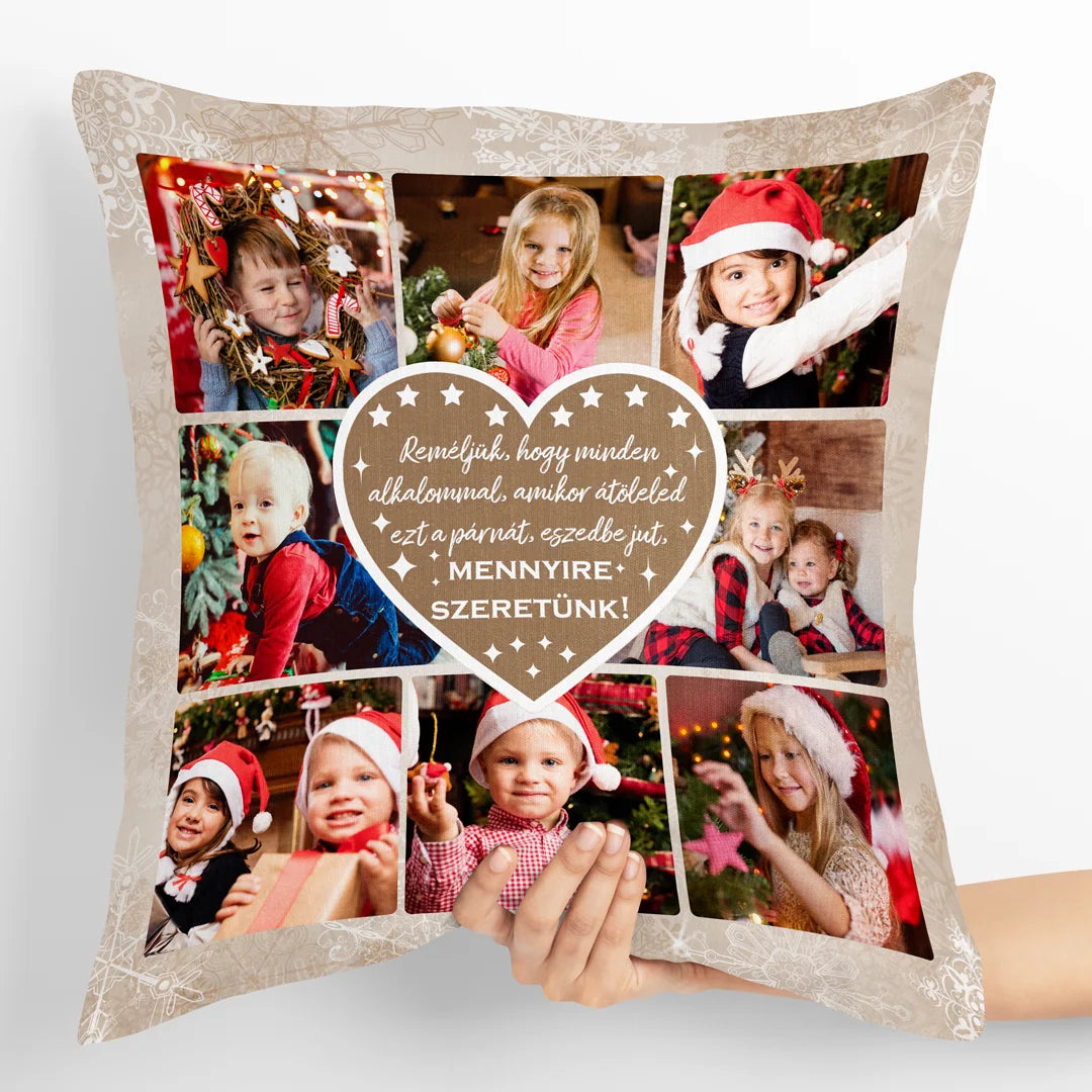 Egyedi karácsonyi párna a családnak - akár 8 saját fotóval