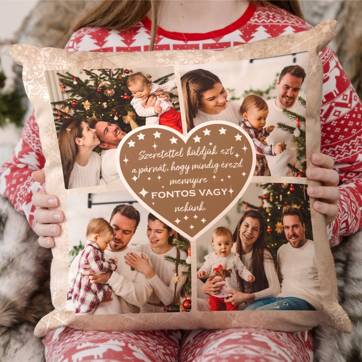 Egyedi karácsonyi párna a családnak - akár 8 saját fotóval