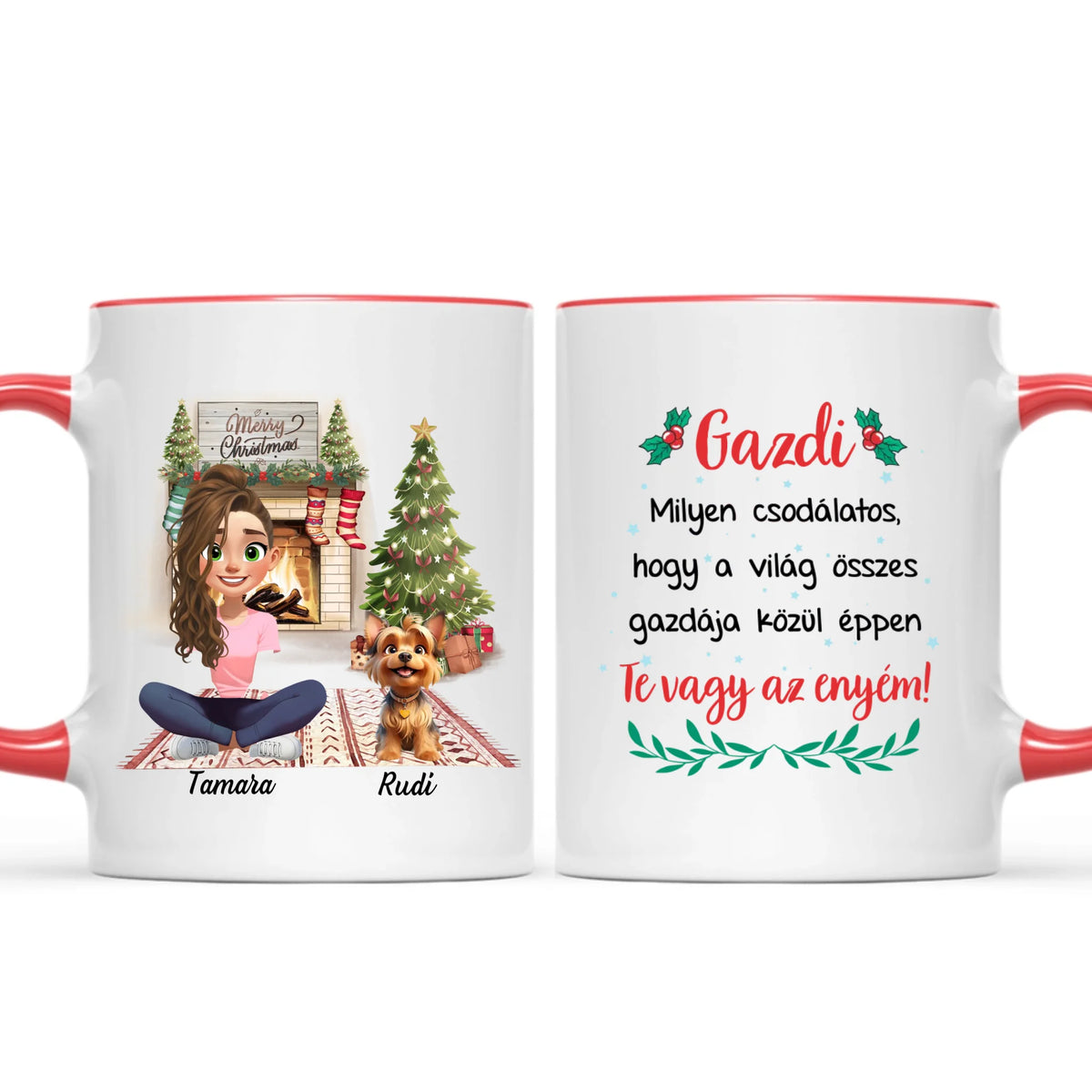 Egyedi karácsonyi bögre kutyás gazdiknak - akár 3 kutyussal