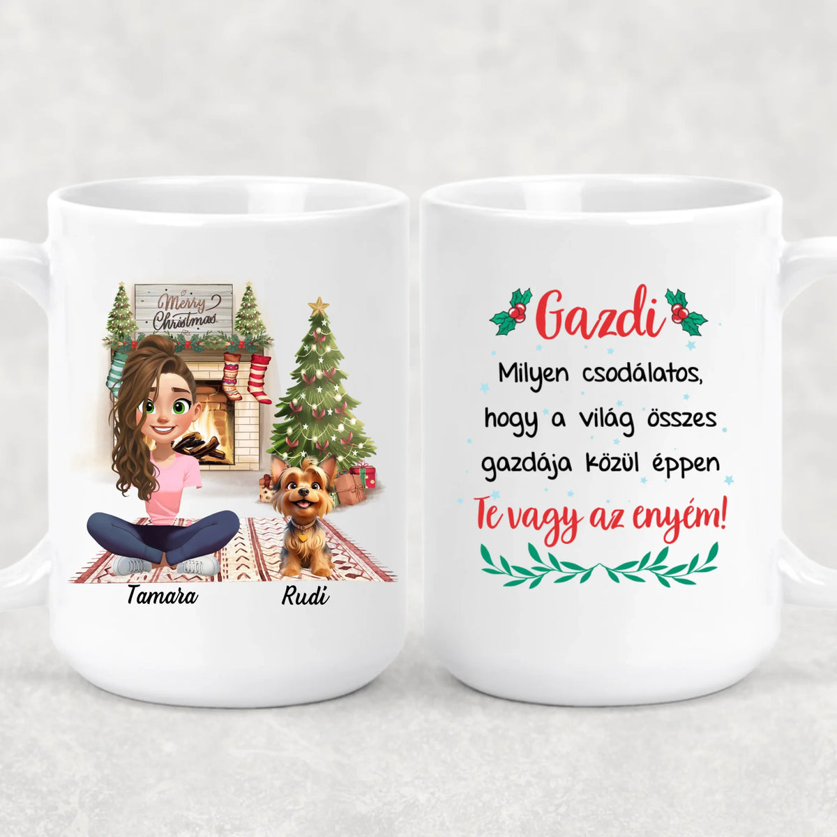 Egyedi karácsonyi bögre kutyás gazdiknak - akár 3 kutyussal