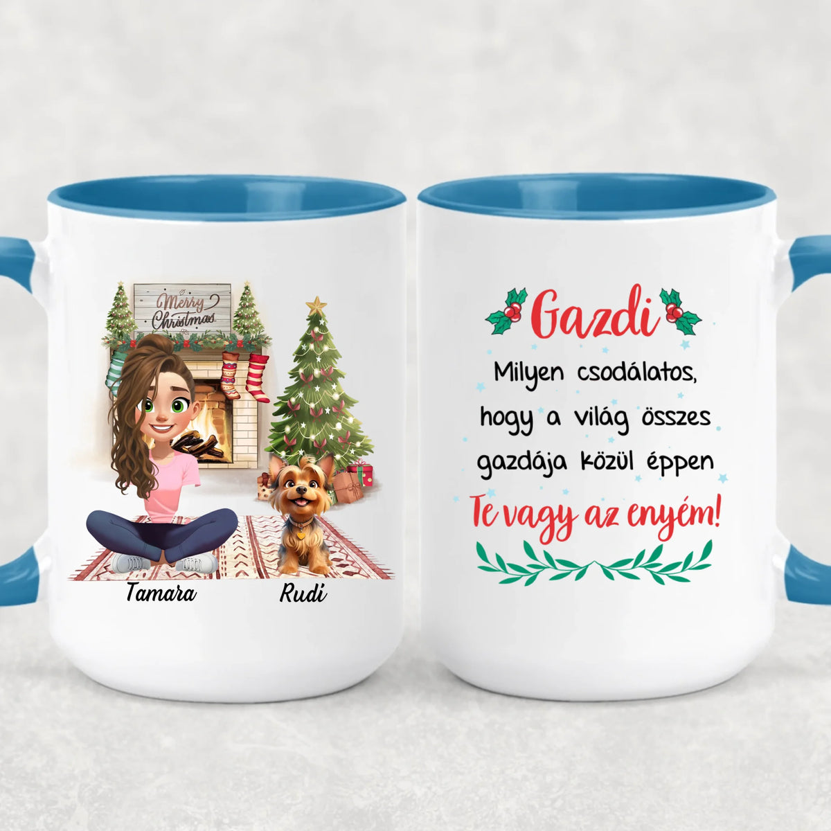 Egyedi karácsonyi bögre kutyás gazdiknak - akár 3 kutyussal