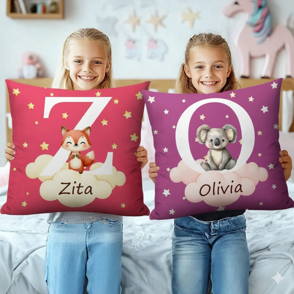 Egyedi párna gyerekeknek, saját névvel - cuki állatok2