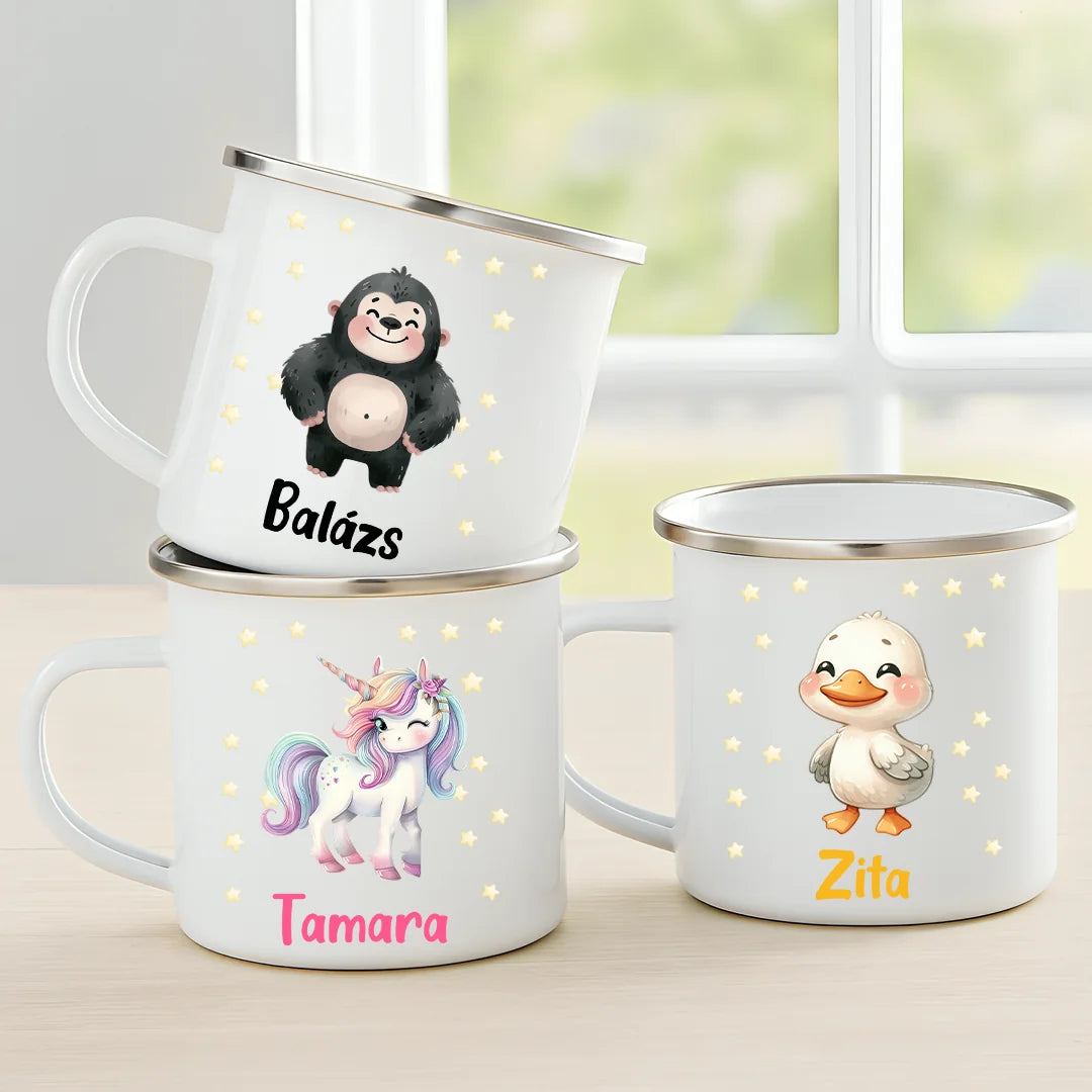 Egyedi zománcozott fém bögre gyerekeknek - cuki állatok