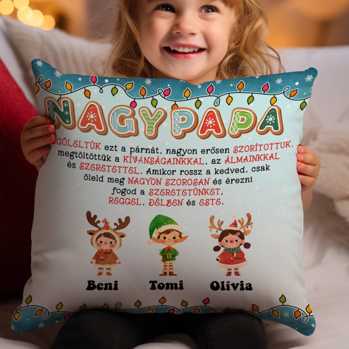 Egyedi karácsonyi párna szülőknek, nagyszülőknek - megöleltük ezt a párnát2