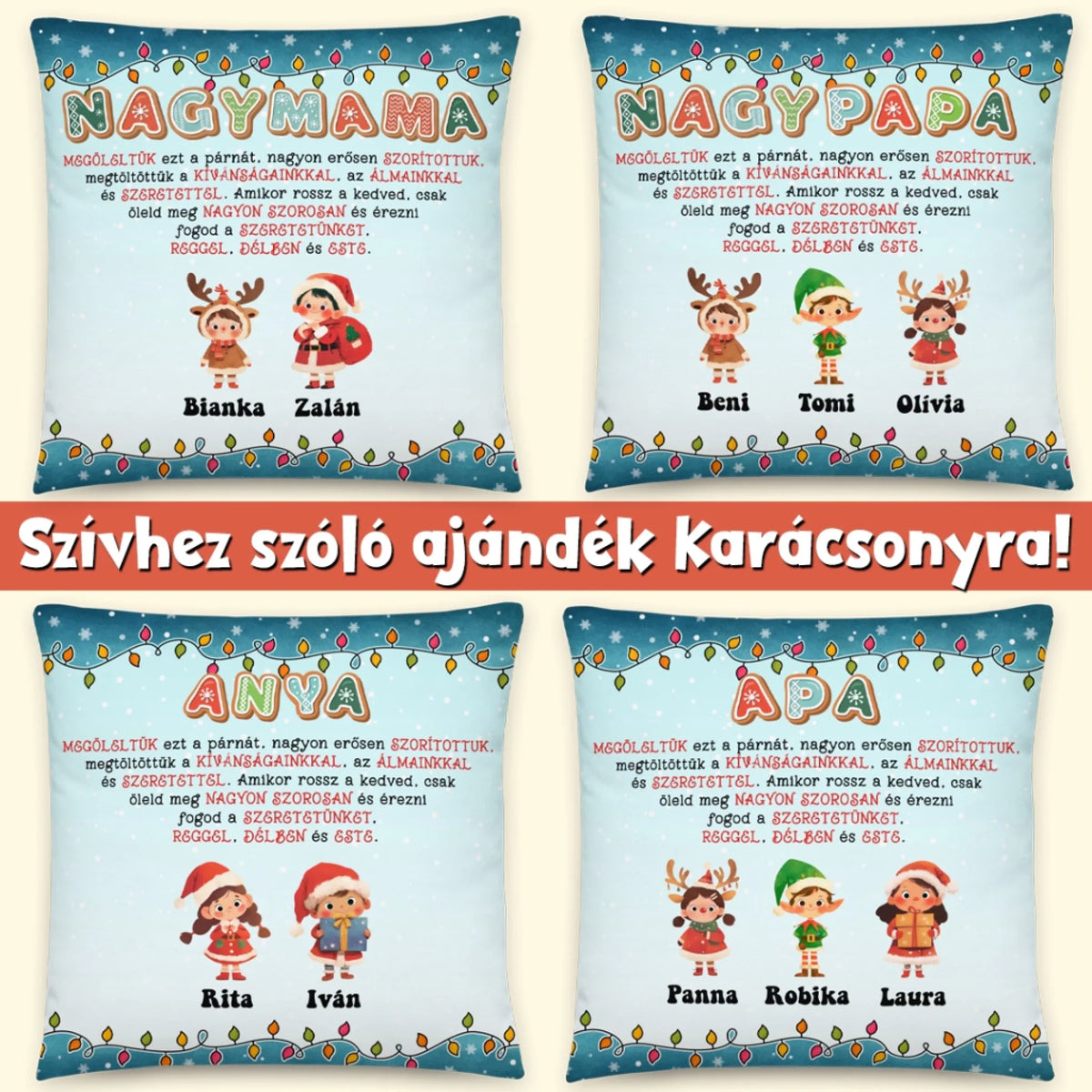 Egyedi karácsonyi párna szülőknek, nagyszülőknek - megöleltük ezt a párnát3