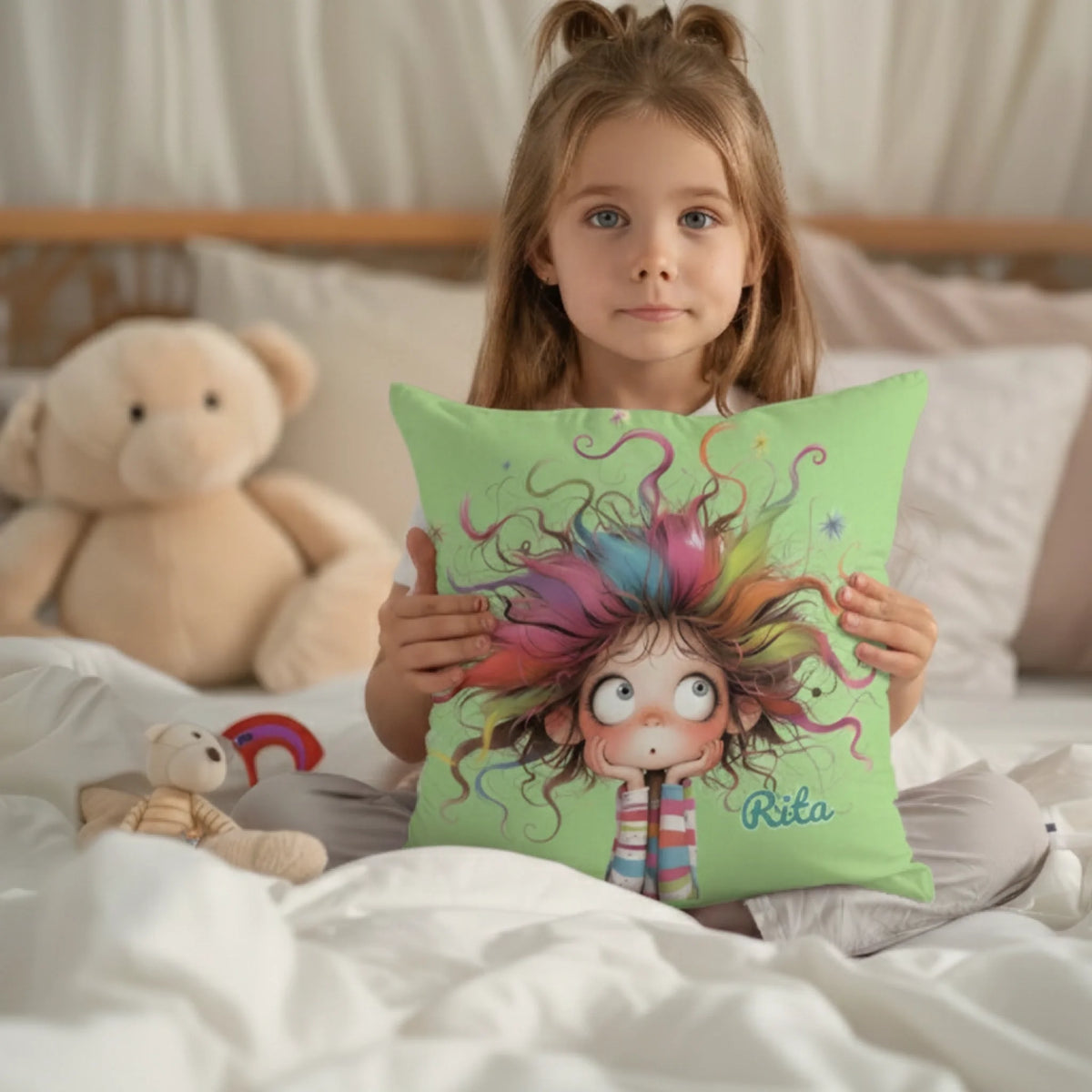 Egyedi cuki, bohókás lány párna - saját névvel2