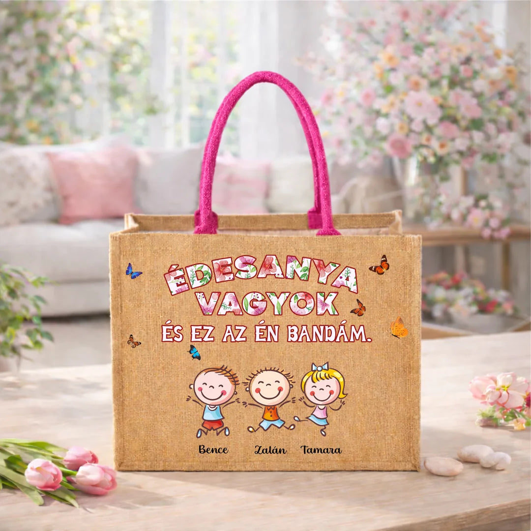 Egyedi juta táska - édesanya vagyok