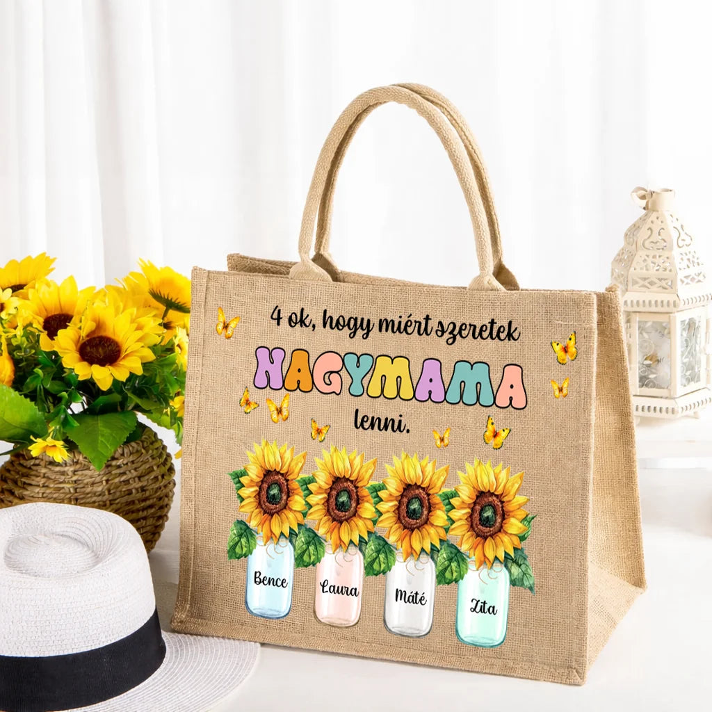 Egyedi juta táska nagymamáknak - miért szeretek nagymama lenni