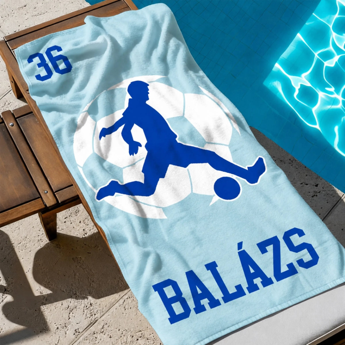 Egyedi strandtörölköző saját névvel és számmal - labdarúgás4