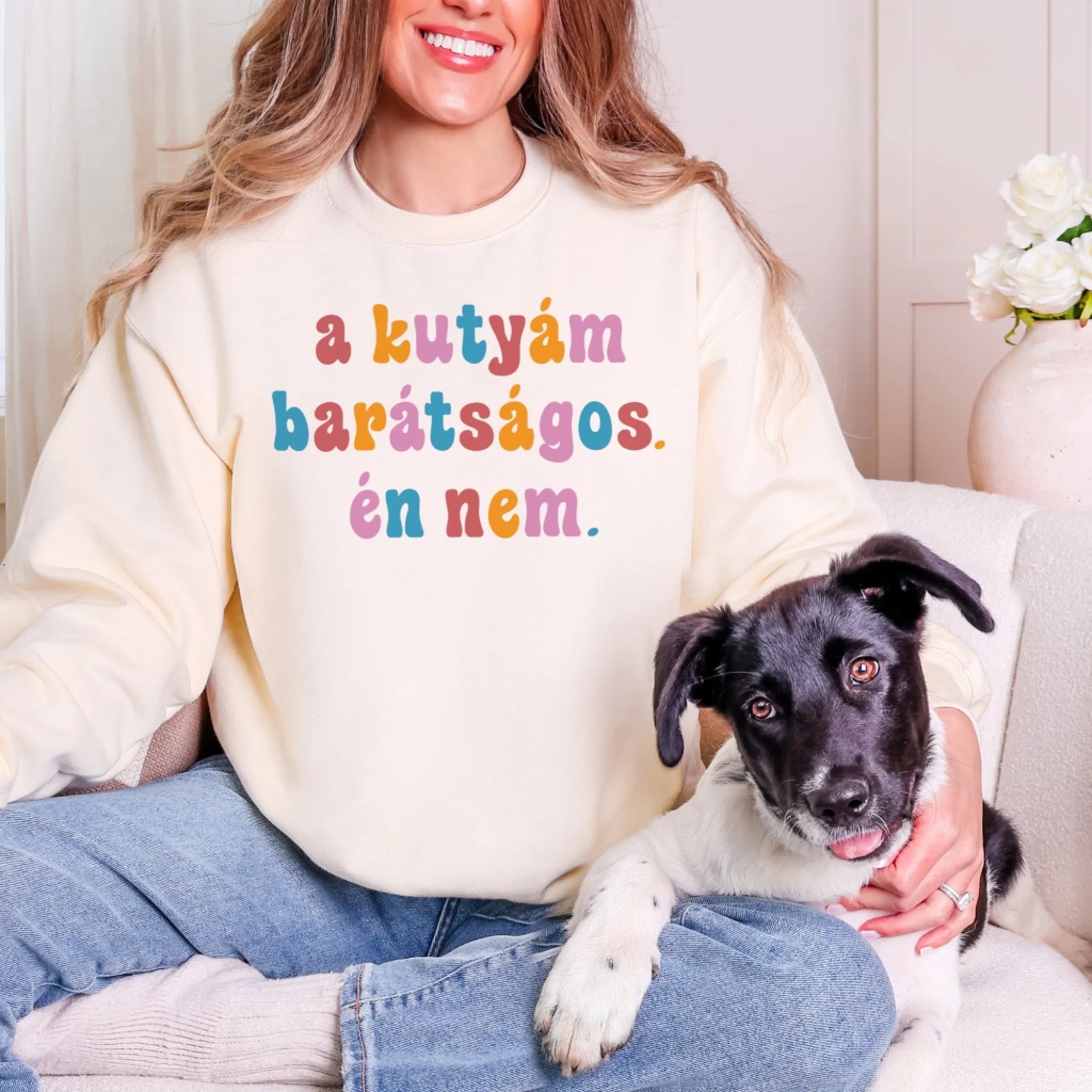 Egyedi A kutyám barátságos, én nem pulóver gazdiknak, akár 8 kutyával